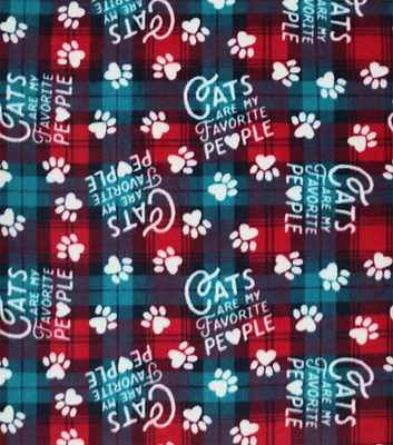 Cats Are My Favorite on Blue & Red Plaid Anti Pill Plush Fleece Fabric