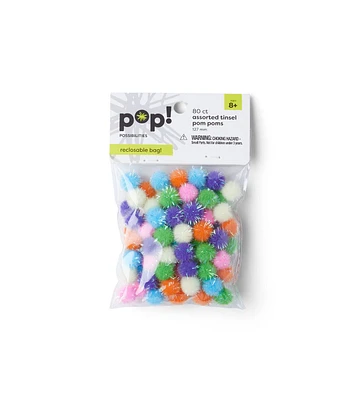 POP! Tinsel Poms Bright Assorted 5in 80pc