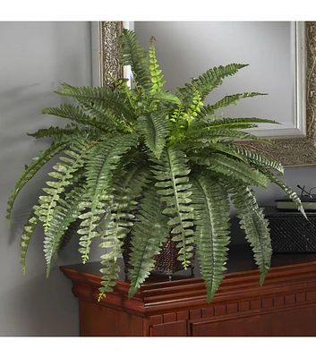 Nearly Natural Silk Boston Fern in Wicker Basket