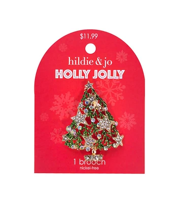 2" Christmas Tree With Stars Brooch by hildie & jo