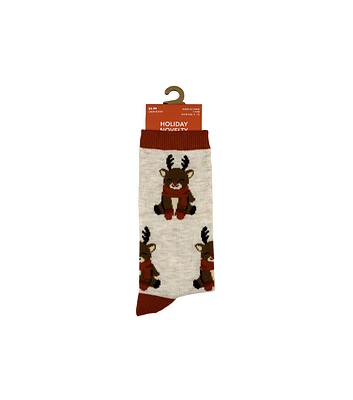 1 Pair Christmas Sleepy Reindeer Crew Sock by Happy