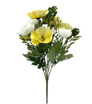 18" Spring White Ranunculus & Yellow Poppy Bush by Bloom Room