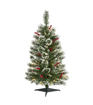 Nearly Natural 3' Pre Lit Frosted Swiss Pine & Berry Christmas Tree