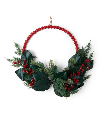 22" Christmas Asymmetric Magnolia Leaves With Berry Wreath by Bloom Room