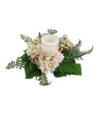 Northlight 16" Pink & Green Hydrangea Candle Holder Centerpiece