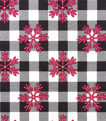 Red Snowflakes on Buffalo Checks Super Snuggle Christmas Flannel Fabric