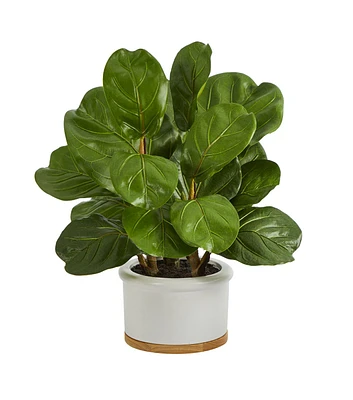 Nearly Natural 15" Artificial Fiddle Leaf Tree in White Planter