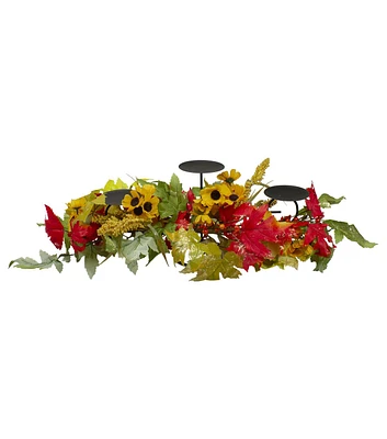 Northlight 28" Yellow Sunflower & Red Leaves Fall Harvest Candle Holder