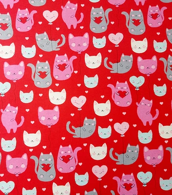 Valentine's Day Cat Hearts on Red Super Snuggle Flannel Fabric by POP!