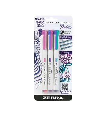 Zebra 3ct Cool Color Mildliner Mix Creative Highlighters