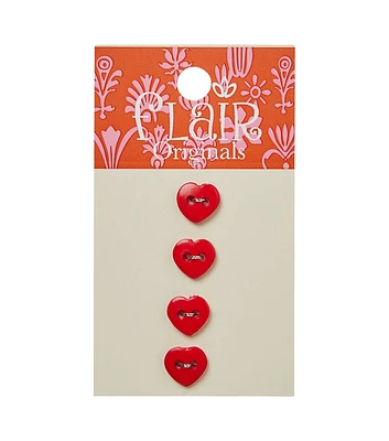 Flair Originals 3/8" Red Heart Shaped 2 Hole Buttons 4pk