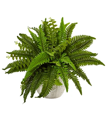 Nearly Natural 14" Boston Fern in White Planter