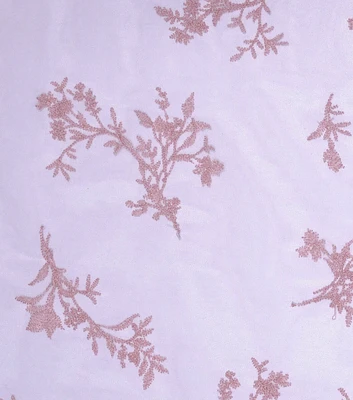 Pink Embroidered Floral Mesh Fabric