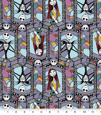 Jack & Sally Stained Glass Nightmare Before Christmas Cotton Fabric