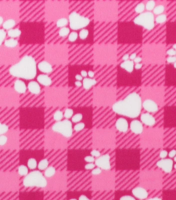 Dog Paw on Buffalo Check Blizzard Fleece Fabric