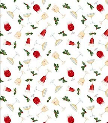 Springs Creative Cocktails on White Christmas Cotton Fabric