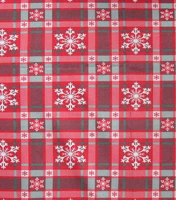 Snowflakes on Red Plaid Christmas Cotton Fabric