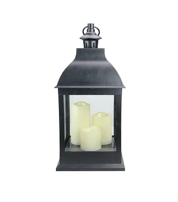 Northlight 20" Large Black Candle Lantern with 3 Flameless LED Candles