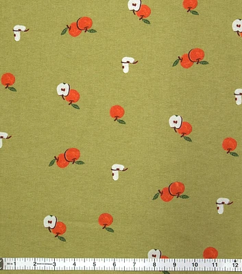 Super Snuggle Fall Apples On Green Flannel Fabric