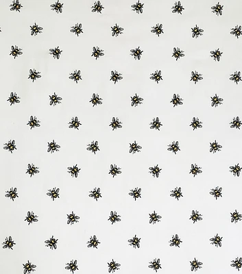 White Bee Embroidered Denim Fabric