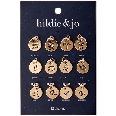 14mm Disc Charms With Zodiac Sign Cutout 12ct by hildie & jo