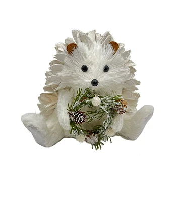 7" Christmas Woodchip Hedgehog With Wreath by Bloom Room