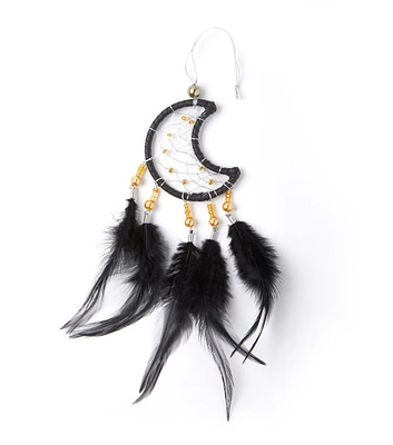 9.5" Black Moon Dreamcatcher With Feathers by Happy