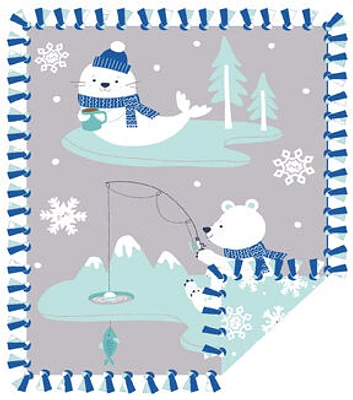 48" Gray Animals Ice Fishing No Sew Throw Fleece Blanket by POP!