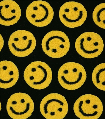 Smiley Faces on Black Sherpa Fabric