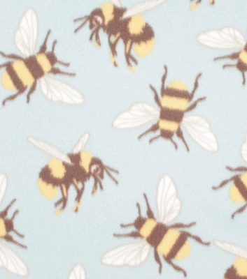 Busy Bees on Blue Blizzard Fleece Fabric