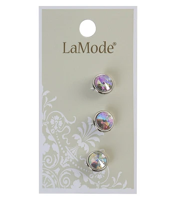 La Mode 7/16" Clear Crystal & Silver Rim Shank Buttons 3pk