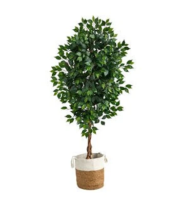 Nearly Natural 6ft. Ficus Artificial Tree Natural Jute Cotton Planter