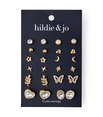 6.5" x 5" Gold Crystal Stud Earrings 12ct by hildie & jo