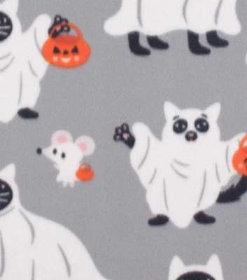 Ghost Cats on Gray Blizzard Fleece Fabric