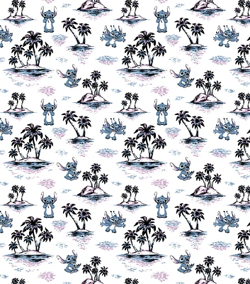 Disney Lilo & Stitch Tropical Island on White Cotton Fabric