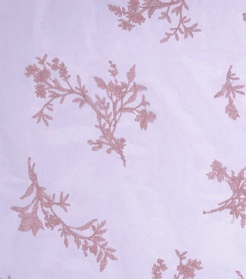 Pink Embroidered Floral Mesh Fabric