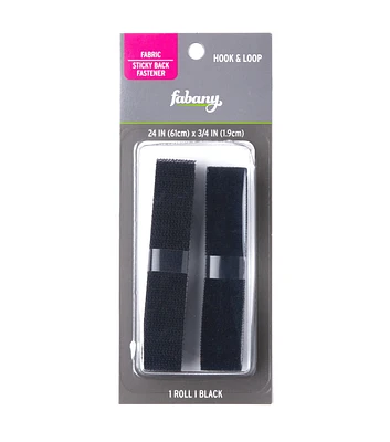 3/4" x 24" Black Sticky Back Hook & Loop Fabric by Fabany