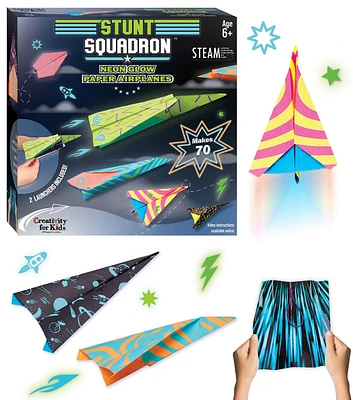 75pc Stunt Squadron Neon Glow Paper Airplanes Kit