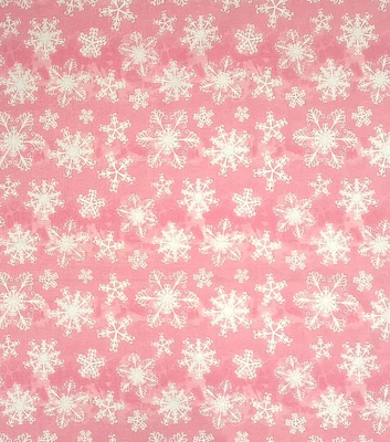 Snowflakes on Pink Christmas Cotton Fabric