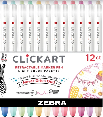 Zebra 12ct Light Color Retractable Markers