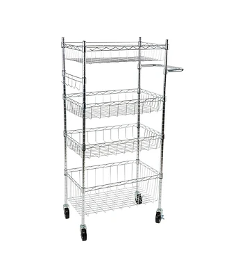 Organize It All 47" Silver 4 Tier Rolling Utility Cart With Baskets