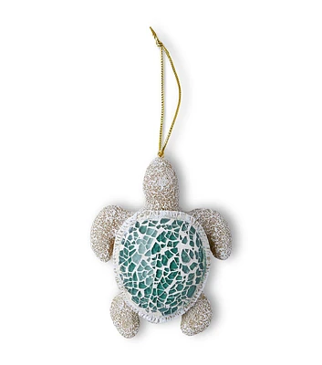 4.5" Christmas Blue Shatter Glass Shell Turtle Ornament by Place & Time