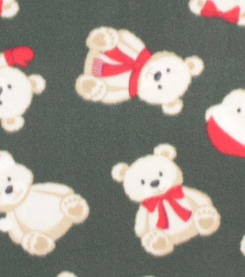 Teddy Bears on Green Christmas Blizzard Fleece Fabric