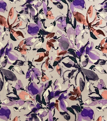 Purple Floral Smocked Rayon Challis Fabric