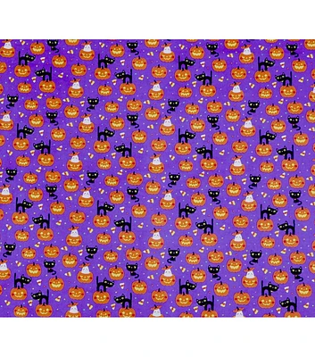 Pumpkins on Purple Halloween Cotton Fabric by POP!