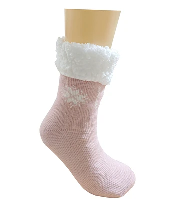 1 Pair Christmas Pink & White Snowflake Sherpa Socks