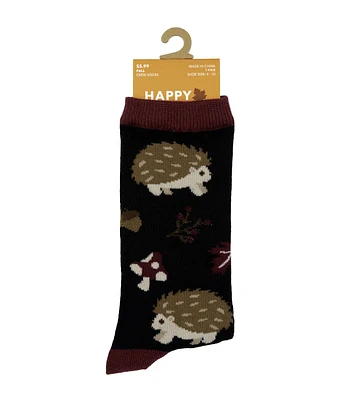 1 Pair Fall Porcupine Black Crew Socks by Happy Value