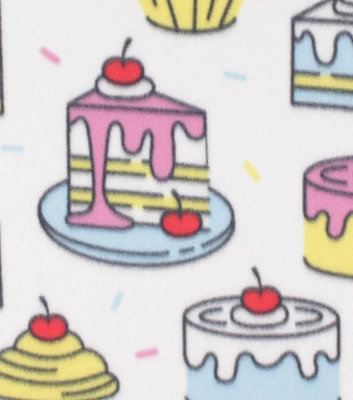 Cartoon Pastries on White Blizzard Fleece Fabric