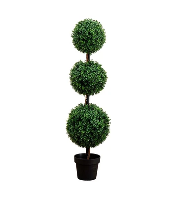 Nearly Natural 4' Triple Ball Boxwood Topiary Artificial Tree With Pot