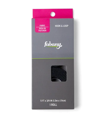 3/4" x 5' Black Iron On Hook & Loop Tape by Fabany